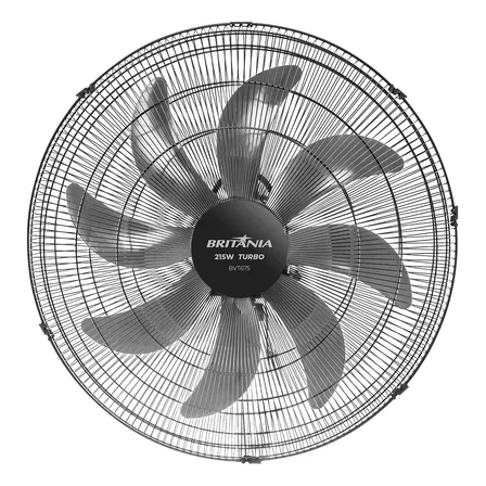 Ventilador De Parede Bvt675 Max Force 215w Britânia Cor da estrutura Preto Cor das pás Cinza Diâmetro 51 cm Frequência 60 Material das pás Plástico Quantidade de pás 8