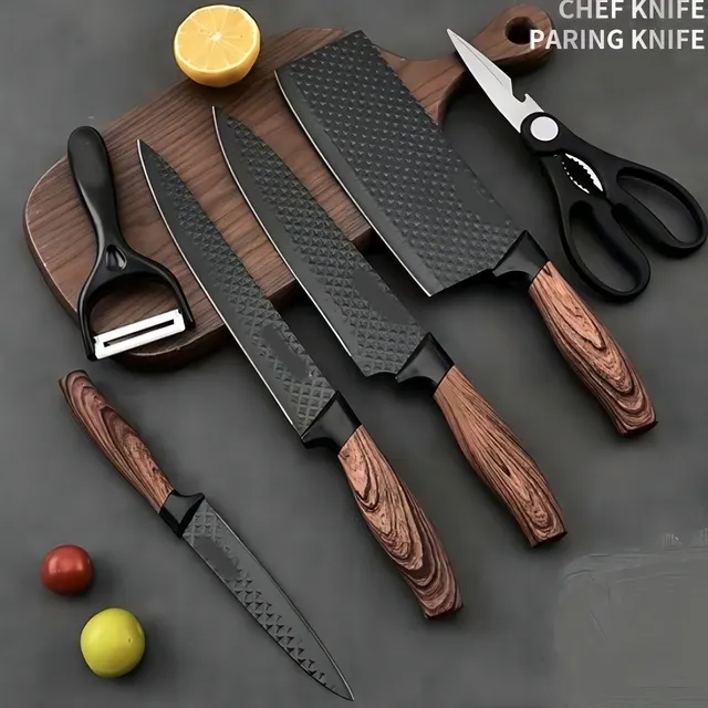 Kit Jogo De Facas Inox Corte Afiado Antiaderente Presente Cor Marrom-escuro