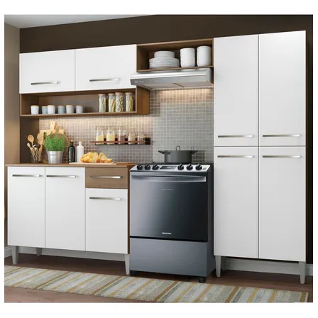 Cozinha Compacta Madesa Emilly Pop Armário Balcão Paneleiro Cor Branco Marrom