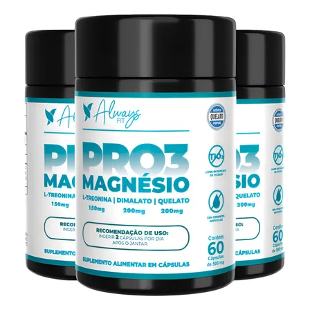 Pro3magnésio Always Fit Kit 3 Magnésio Treonato Quelato Dimalato 60 Cápsulas Sem Sabor