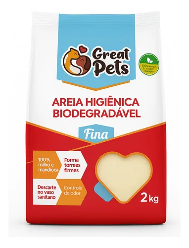 Areia Biodegradável De Milho E Mandioca Fina Great Pets 2kg
