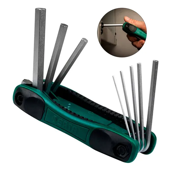 Jogo Chave Allen Hexagonal Tipo Canivete 1.5 A 8 Mm 8 Peças Cor Verde-escuro