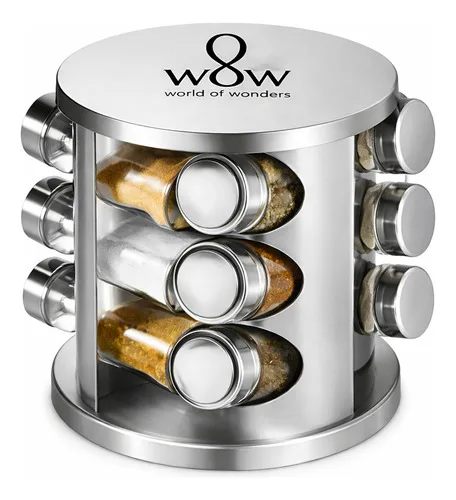 Porta Condimentos 12 Potes Giratório em Inox Wow World Of Wonders