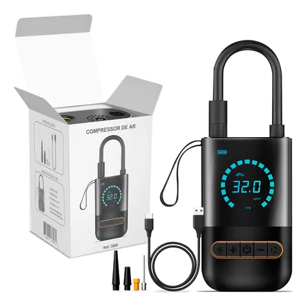 Compressor De Ar Calibrador Portátil Bomba Inflável Insuflador De Pneus Elétricos Digital Para Carro Moto Bicicleta Bolas Preto