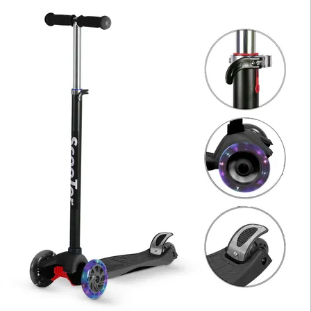 Patinete Infantil AMG Ajustável 4 Rodas LED Preto Até 70kg