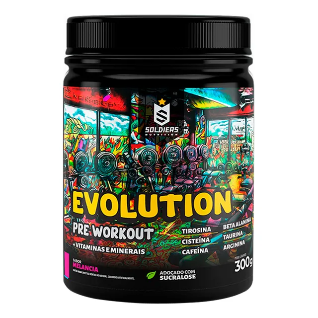 Pré-Treino Evolution Workout 300g Termogênico Sabor Melancia Soldiers Nutrition Energia Foco Treino
