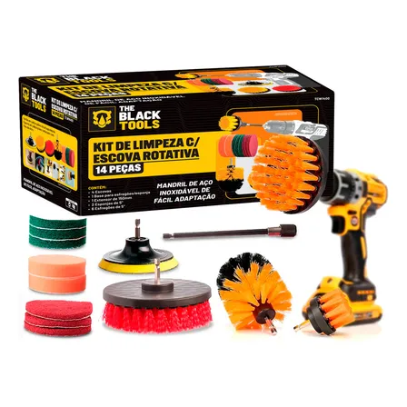 Kit 14 Escovas Rotativa Giratoria Limpeza Encaixa Uso Furadeira Parafusadeira Tcw1400 The Black Tools Amarelo