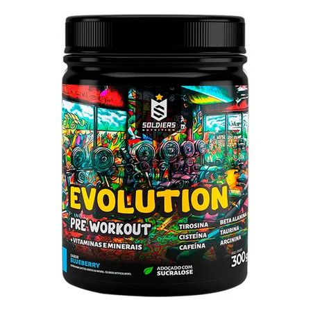 Pré-Treino Evolution Workout 300g Termogênico Sabor Blueberry Soldiers Nutrition Energia Foco Treino
