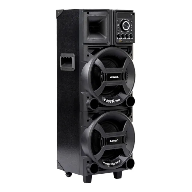 Caixa de Som Amplificada Amvox ACA 1101 Duplo 8 Black 1100W Woofer 8"