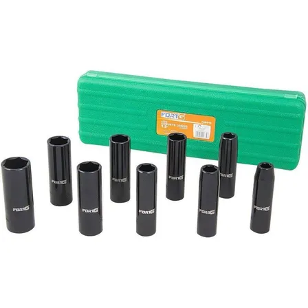 Jogo de Soquetes de Impacto FortG Pro 1/2 Longos 9 Peças Cromado Aço