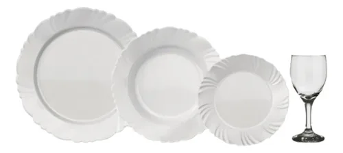 Conjunto Jantar Duralex Opaline Branco 16 Peças Vidro Temperado Liso