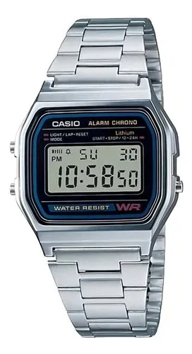Relógio Unissex Casio Digital Esportivo A158wa-1df Prata Retrô Vintage Pulseira em Aço Inoxidável
