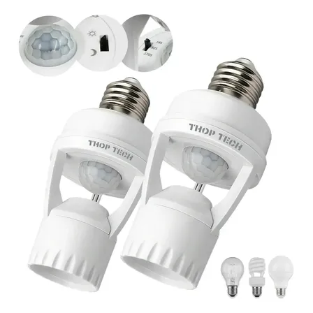 Kit 2 Sensores De Presença Iluminação Lâmpada Soquete E27 Com Fotocélula Thop Tech Importados
