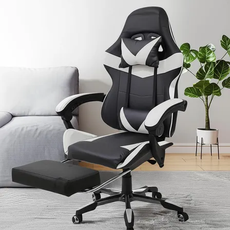 Cadeira Gamer Stillus Branca Ergonômica Com Apoio Para Pés e Encosto Reclinável
