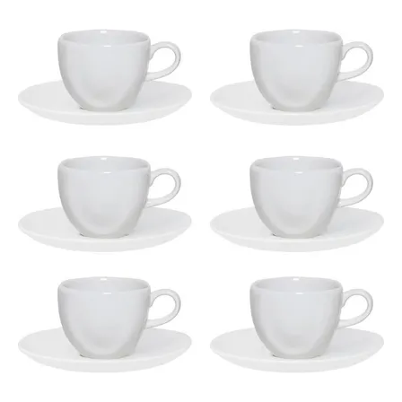 Conjunto De 6 Xícaras Grandes 220ml Com Pires Ryo White Cor Branco