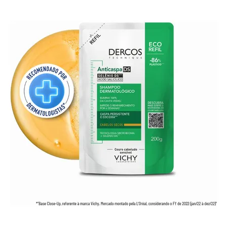 Refil Shampoo De Tratamento Anticaspa Para Cabelos Secos Elimina A Coceira E Irritação Com Selênio, Dercos Ds Intensivo Vichy 200g