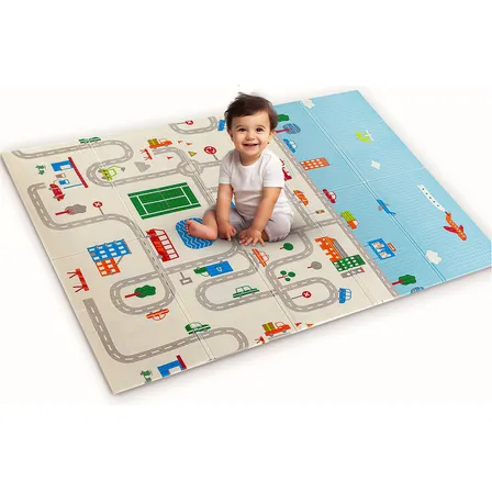 Tapete Infantil Emborrachado Sensorial Dobrável Dupla Face Educativo Cidade I Love Baby
