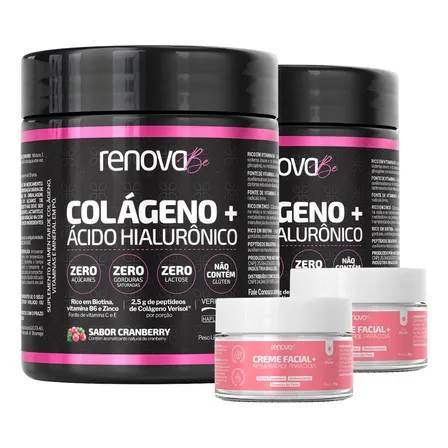 Kit 2x Colágeno Verisol + Ácido Hialurônico Renova Be Colágeno Hidrolisado Zero Lactose Vitaminas E, C, B6 Biotina E Zinco