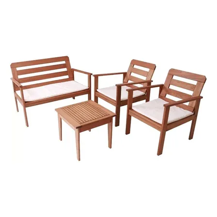 Conjunto para Jardim com 1 Sofá 2 Poltronas 1 Mesa de Centro Madeira Maciça Cairo Madeira