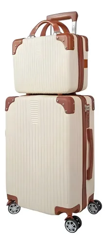 Mala De Pequena Miami + Frasqueira Com Alça Cor Bege Listras