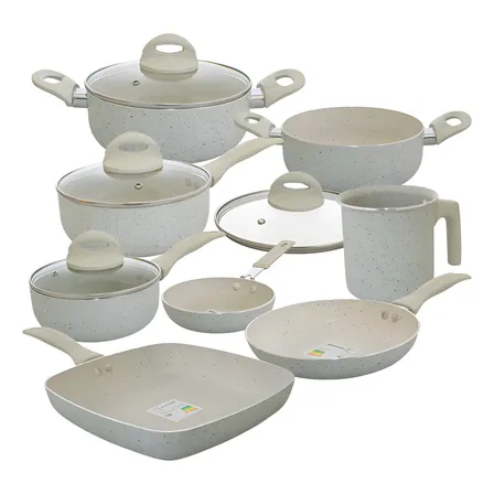 Jogo De Panelas Casambiente 8 Peças Revestimento Cerâmico Antiaderente Creme