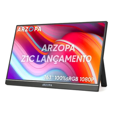 Monitor Portátil Ultra Slim Fino Ips Arzopa Z1C Gamer 16.1 Polegadas 1920x1080p Fhd Full Hd Lcd Hdr Áudio Estéreo Negro