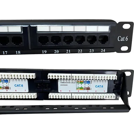 Patch Panel 24 Portas Cat6 Rj45 Rede Lan Utp Certifica Giga C/guia Traseira - Link+