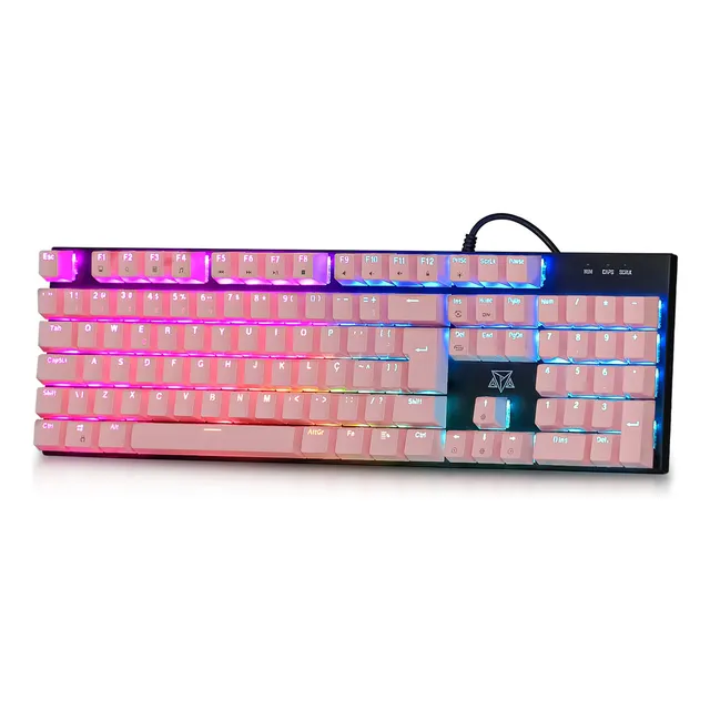 Teclado Gamer Mecânico Adamantiun Shuriken T10 Switch Blue Hotswap Abnt2 Preto E Rosa Rgb Usb
