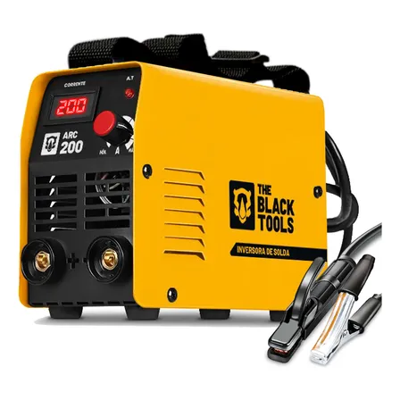 Máquina Inversora De Solda Portatil Mma Eletrodo Tig Top Arc200 The Black Tools Amarelo E Preto 220v