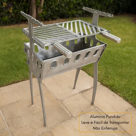 Churrasqueira Portátil A Carvão Móvel Desmontável De Alumínio Fundido Praia Camping Apartamento Alta E Leve Modelação Madeira