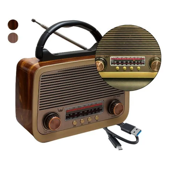 Radio Am Fm Retro Vintage Bluetooth Mp3 Usb Pen Drive Bivolt Recarregavel