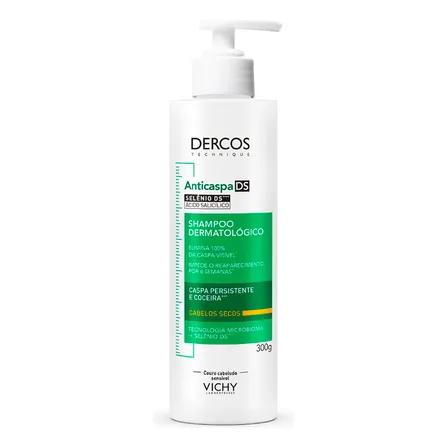 Shampoo de Tratamento Anticaspa para Cabelos Secos que Elimina a Coceira e Irritação, Ação Antirreaparecimento por 6 Semanas com Selênio Dercos DS Vichy 300g