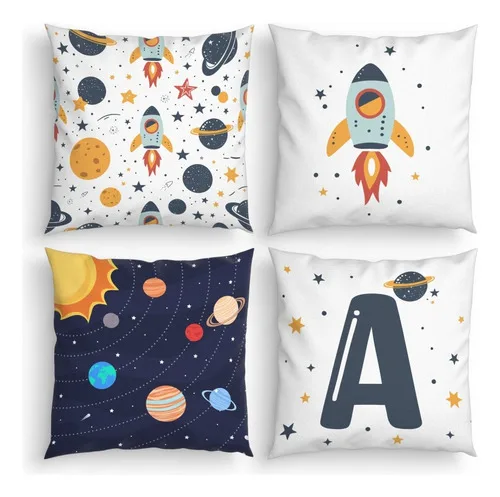 Kit 4 Capas Almofadas Decorativas 45cm Astronauta Inicial