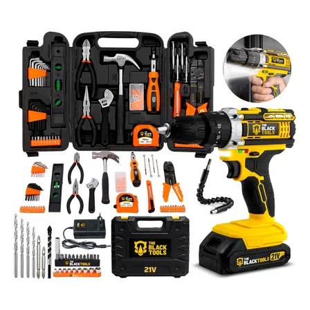 Kit Ferramentas The Black Tools 129 Peças com Furadeira Parafusadeira 21V e Maleta