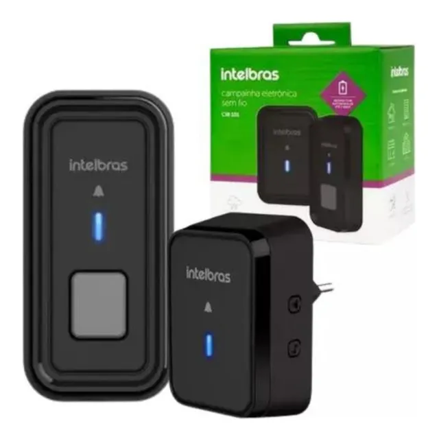 Campainha Sem Fio Cib 101 Intelbras Alcance Até 100 Metros Cor Preto