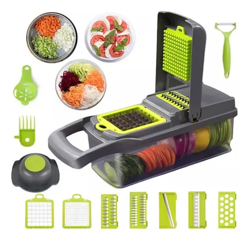 Cortador Fatiador E Ralador De Vegetais Legumes E Frutas Lâmina Inox Multifuncional 16 Pçs Tche Amo