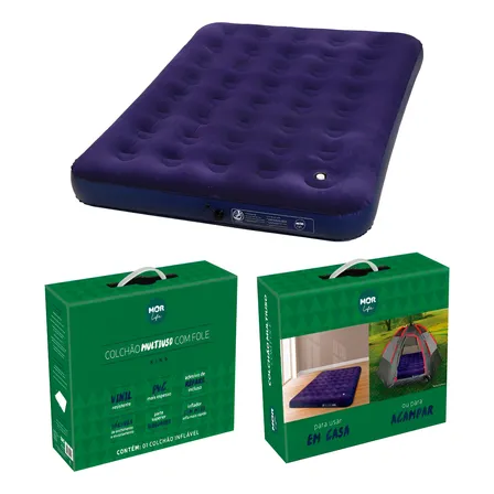 Colchão Inflável Casal Azul Marinho com Bomba Embutida 190x137x22cm 160kg