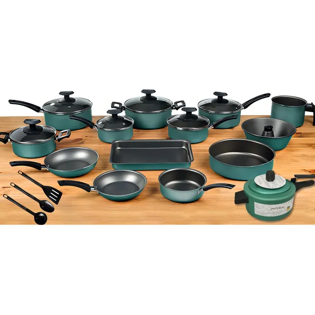 Conjunto Panelas 17 Pc Antiaderente Panela Pressão Cor Verde Turquesa