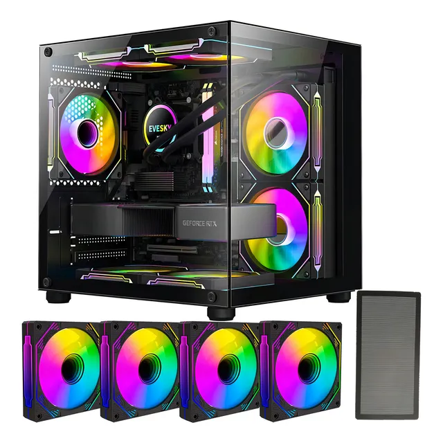 Gabinete Gamer Hayom Aquário Com 4 Cooler Fan Led Rgb Preto