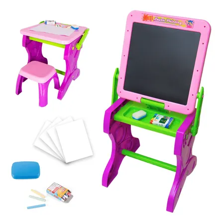 Mesa De Desenho Infantil Lousa E Quadro Negro Com Banquinho Cor Rosa Atentu