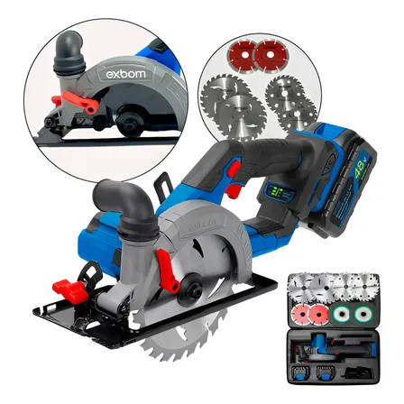 Serra Circular Exbom 6" Profissional Brushless Bateria 48V 2 Baterias
