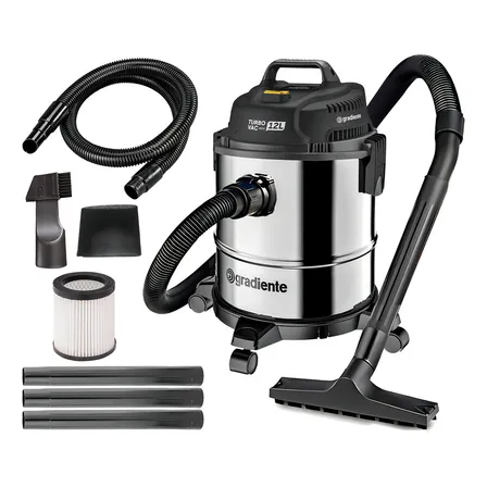Aspirador de Pó e Líquidos Inox Gradiente 12L 1200W Turbo Vac PGAC120