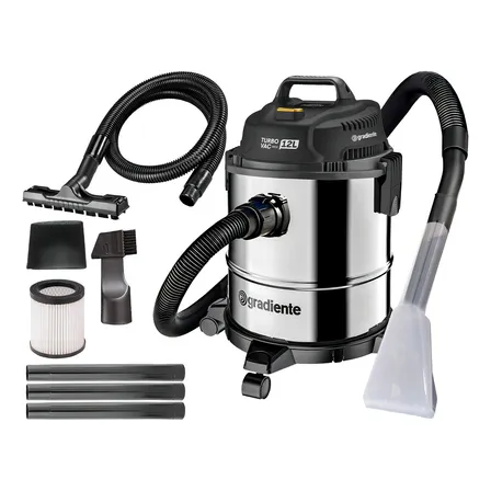 Aspirador De Pó E Água Inox Multiuso Soprador Com Bico Extratora 12l 1200w Turbo Vac Pgac120 Gradiente Prata/preto 127v