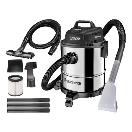 Aspirador De Pó E Água Inox Multiuso Soprador Com Bico Extratora 12l 1200w Turbo Vac Pgac120 Gradiente Prata/preto 220v