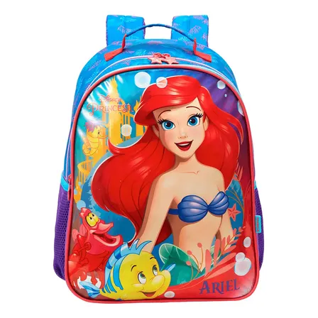 Mochila De Costas Escolar Infantil Personagens Disney Word Cor Colorido Desenho Do Tecido Ariel 2