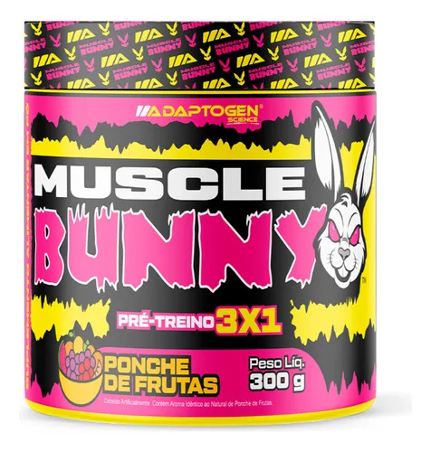 Pré Treino Muscle Bunny C/300g - Adaptogen Sabor Ponche De Frutas