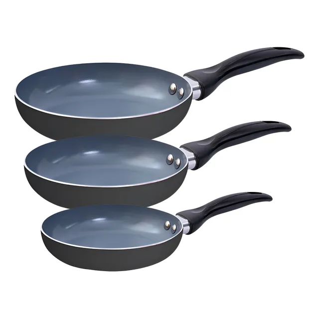 Jogo Frigideira 3 Pçs Antiaderente Cerâmica Alumínio Oikos Cor Preto