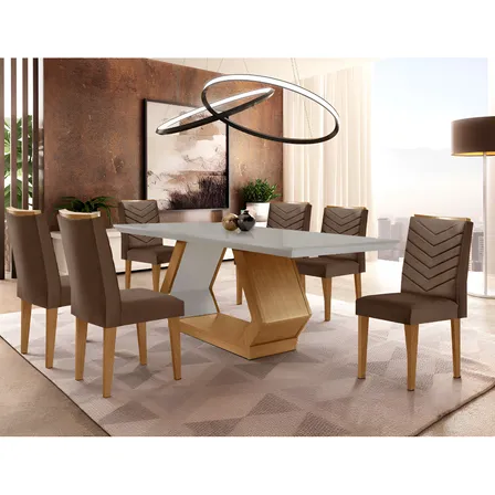 Mesa De Jantar 6 Lugares Retangular Rufato Alvorada Londrina Cor Vel. Marrom/off White/imbuia