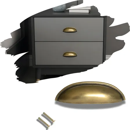 Kit 12 Puxadores Concha Ouro Velho Zamac Para Gavetas e Armários 8,7cm