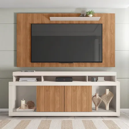 Rack com painel Caemmun Life off white/freijó de mdf